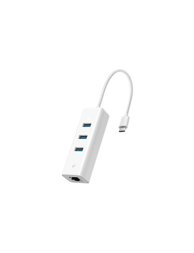 TP-LINK (UE330C) 3-Port USB-C Hub & Gigabit Ethernet Adapter  3x USB-A 3.0  1x GB LAN  White