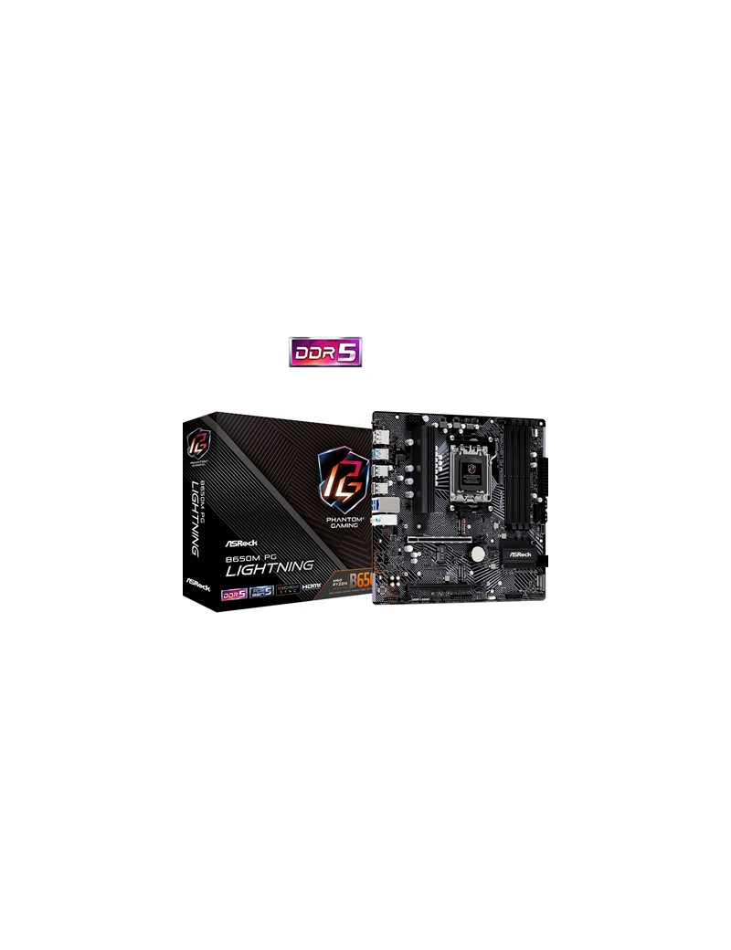 ASRock B650M PG Lightning AMD AM5 Socket Motherboard  Micro-ATX  4x DDR5 Slots  3x M.2 Sockets  1x USB-C Port  2.5GbE LAN  1x DisplayPort / 1x HDMI Port