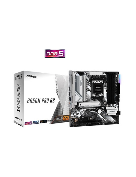 ASRock B650M Pro RS AMD AM5 Socket Motherboard  Micro-ATX  4x DDR5 Slots  3x M.2 Sockets  2x USB-C Port  Fitted I/O Shield  2.5GbE LAN  1x DisplayPort / 1x HDMI Port