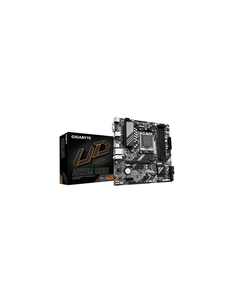 Gigabyte A620M DS3H Ultra Durable AMD AM5 Socket Motherboard  Micro-ATX  4x DDR5 Slots  1x M.2 Socket  1x USB-C Port  GbE LAN  1x D-Sub / 1x DisplayPort / 1x HDMI Port