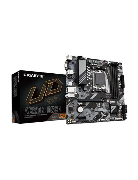 Gigabyte A620M DS3H Ultra Durable AMD AM5 Socket Motherboard  Micro-ATX  4x DDR5 Slots  1x M.2 Socket  1x USB-C Port  GbE LAN  1x D-Sub / 1x DisplayPort / 1x HDMI Port