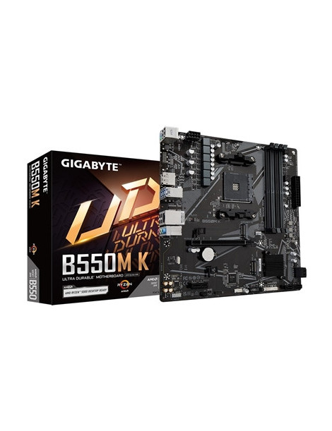 Gigabyte B550M K Ultra Durable AMD AM4 Socket Motherboard  Micro-ATX  4x DDR4 Slots  2x M.2 Sockets  GbE LAN  1x DisplayPort / 1x HDMI Port