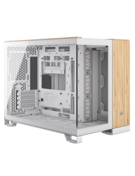 Corsair 2500X Dual Chamber Gaming Case w/ Glass Side & Front  Micro ATX  Mesh Panels  USB-C  Asus BTF Compatible  White/Bamboo Wood