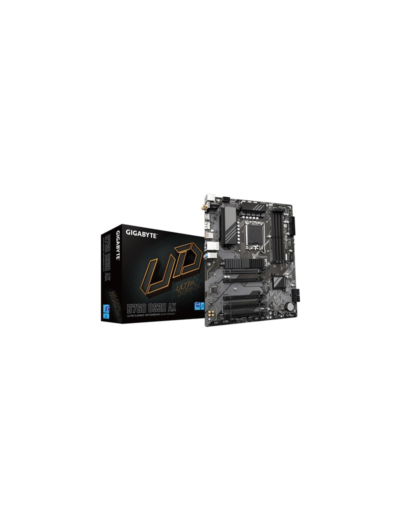 Gigabyte B760 DS3H AX Ultra Durable Intel 1700 Socket Motherboard  ATX  4x DDR5 Slots  2x M.2 Sockets  2x USB-C Port  Fitted I/O Shield  GbE LAN  Wi-Fi 6E  1x DisplayPort / 1x HDMI Port