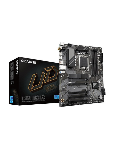 Gigabyte B760 DS3H AX Ultra Durable Intel 1700 Socket Motherboard  ATX  4x DDR5 Slots  2x M.2 Sockets  2x USB-C Port  Fitted I/O Shield  GbE LAN  Wi-Fi 6E  1x DisplayPort / 1x HDMI Port