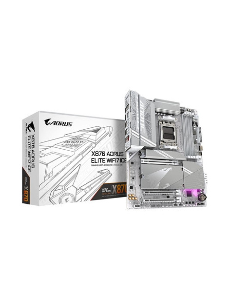 Gigabyte X870 AORUS ELITE WIFI7 ICE AMD AM5 Socket Motherboard  ATX  4x DDR5 Slots  4x M.2 Sockets  3x USB-C Port  Fitted I/O Shield  2.5GbE LAN  Wi-Fi 7  2x HDMI Port / 2x USB-C (USB4)