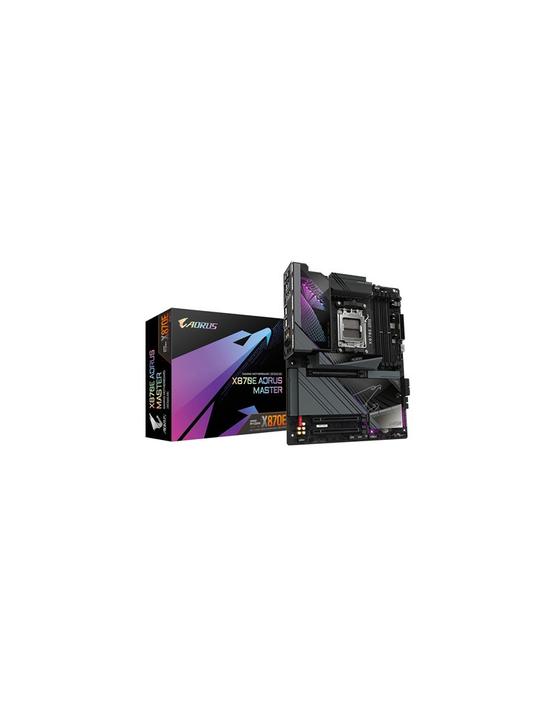 Gigabyte X870E AORUS MASTER AMD AM5 Socket Motherboard  ATX  4x DDR5 Slots  4x M.2 Sockets  3x USB-C Port  Fitted I/O Shield  5GbE LAN  Wi-Fi 7  2x HDMI Port / 2x USB-C (USB4)