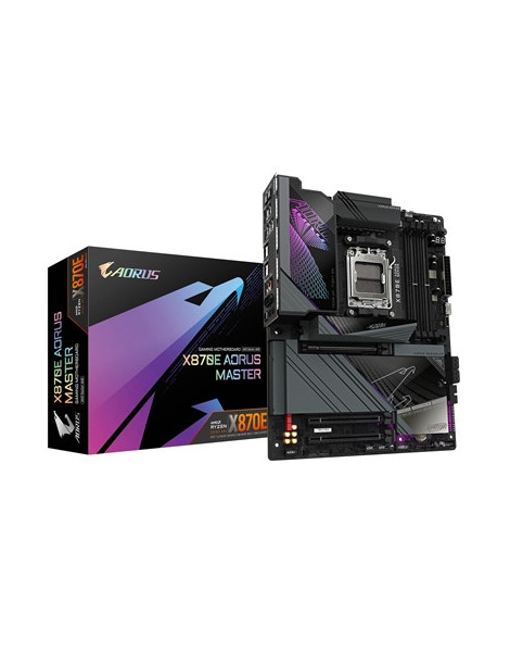 Gigabyte X870E AORUS MASTER AMD AM5 Socket Motherboard  ATX  4x DDR5 Slots  4x M.2 Sockets  3x USB-C Port  Fitted I/O Shield  5GbE LAN  Wi-Fi 7  2x HDMI Port / 2x USB-C (USB4)