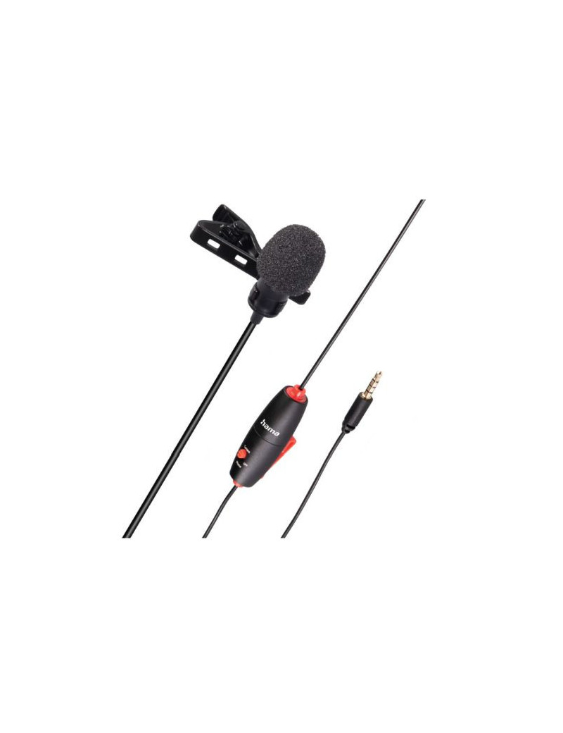 Hama Smart Lavalier Clip-On Microphone  3.5mm Jack  On/Off Switch  6 Metre Cable  Bag