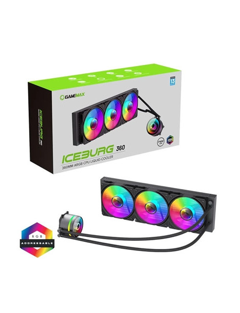 GameMax Iceburg 360mm ARGB Liquid AIO CPU Cooler with Triple 120mm Fans  PWM Control  and RGB Lighting - Compatible with Intel and AMD