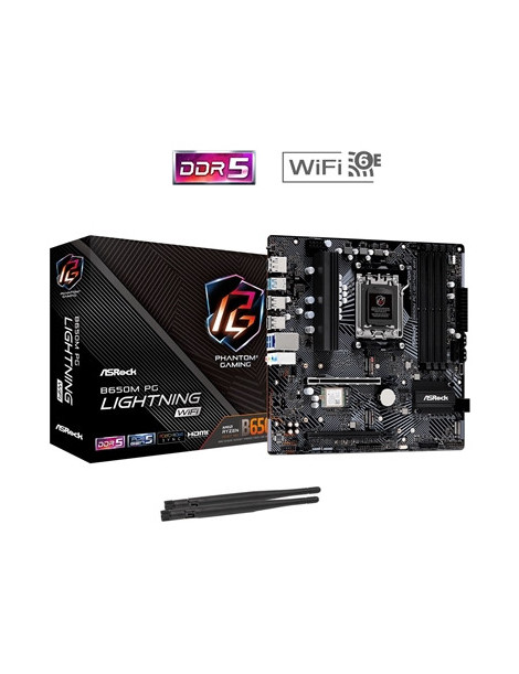 ASRock B650M PG Lightning WiFi AMD AM5 Socket Motherboard  Micro-ATX  4x DDR5 Slots  3x M.2 Sockets  1x USB-C Port  2.5GbE LAN  Wi-Fi 6E  1x DisplayPort / 1x HDMI Port