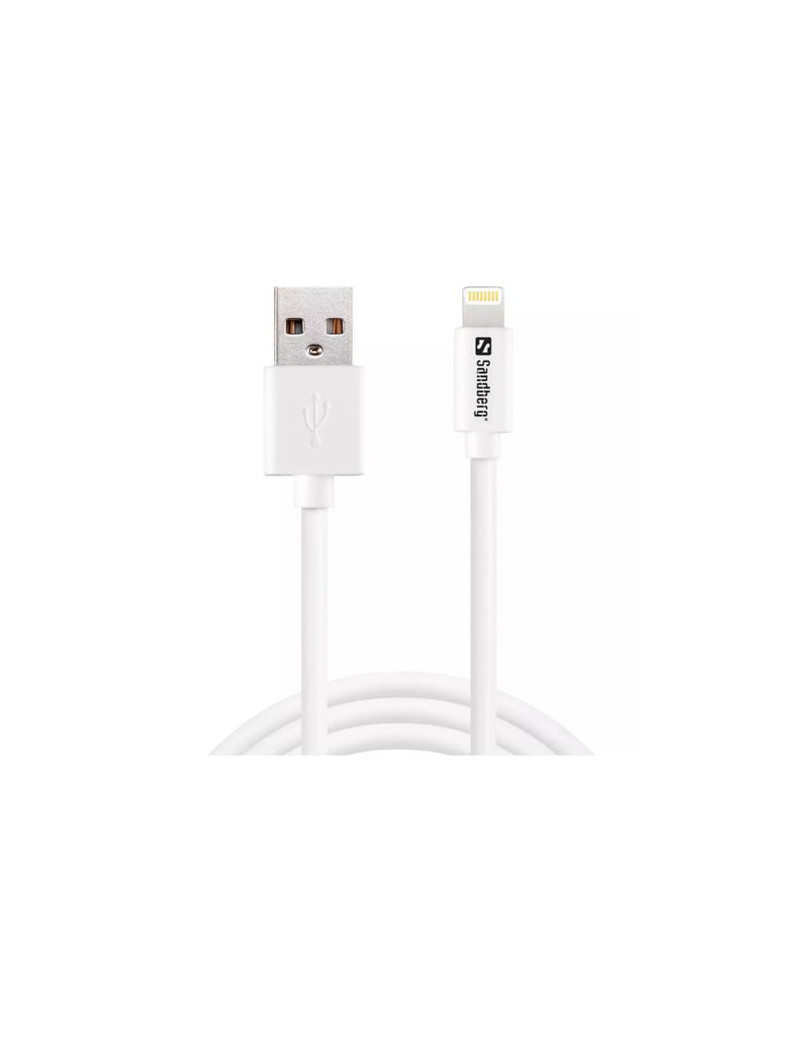 Sandberg Charging/Data USB-A to Lightning Cable  480Mbps  2 Metre  White  5 Year Warranty