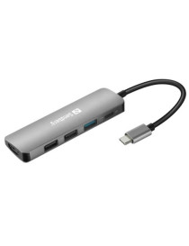 Sandberg (136-32) USB-C 5-in-1 Docking Station - USB-C (up to 100W)  HDMI  VGA  1 x USB 3.0  2 x USB 2.0  Aluminium  5 Year Warranty