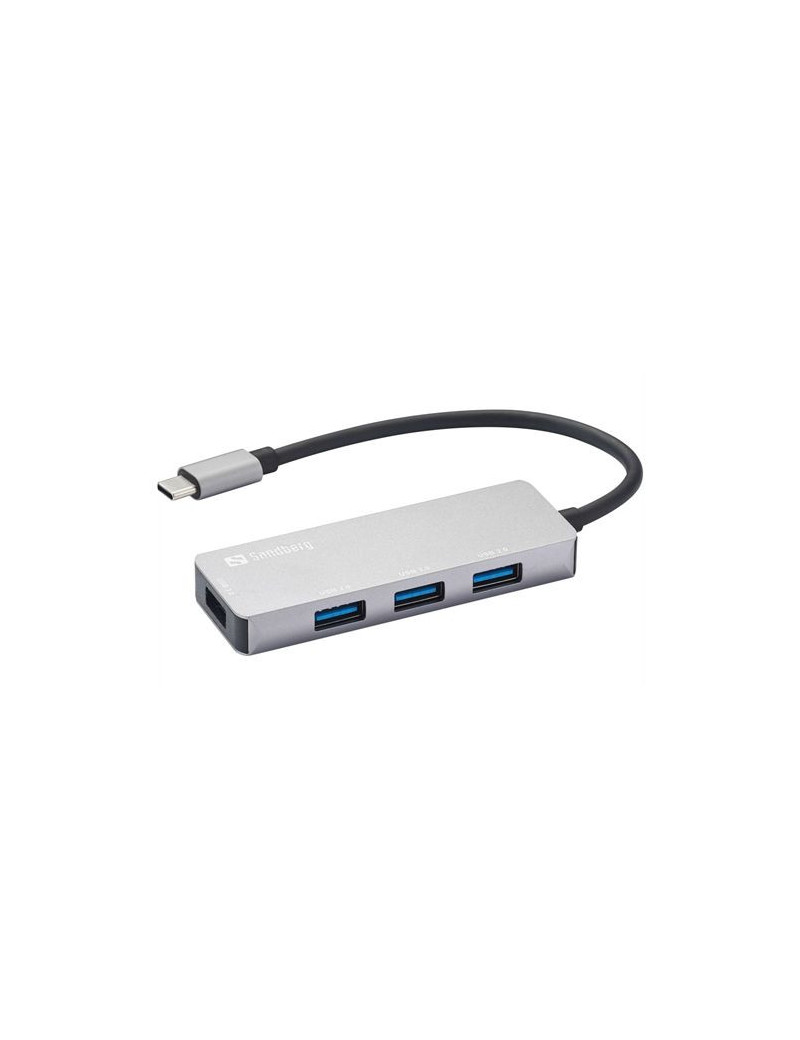 Sandberg External 4-Port USB-C Hub  1x USB 3.0  3x USB 2.0  Aluminium  USB Powered  5 Year Warranty