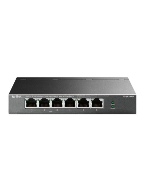 TP-LINK (TL-SF1006P) 6-Port 10/100 Unmanaged Desktop Switch  4 Port PoE+  Steel Case