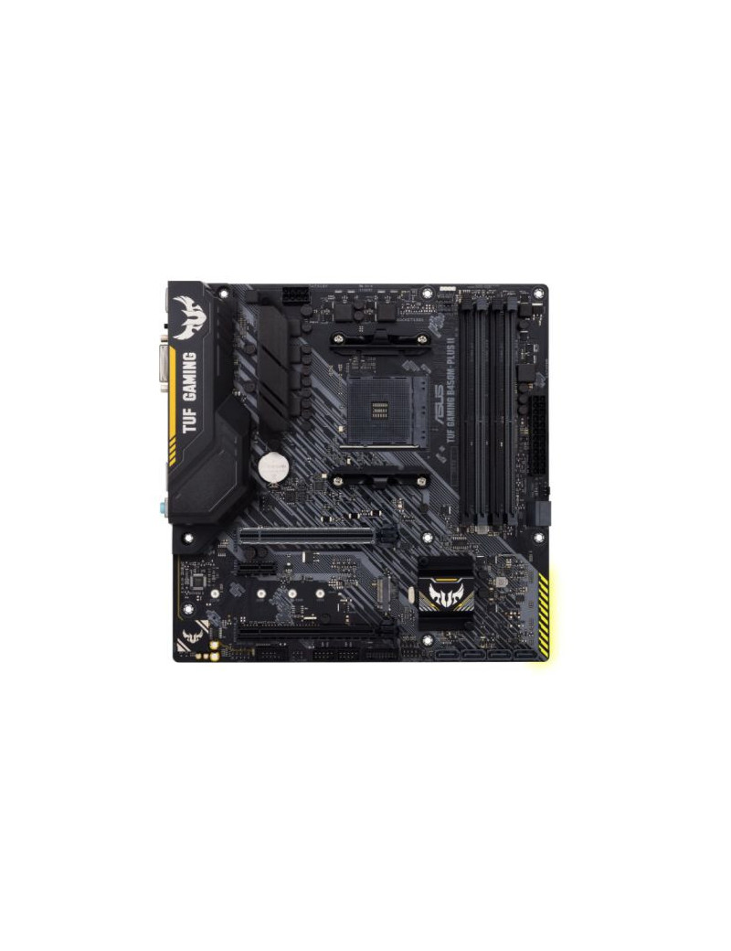 Asus TUF GAMING B450M-PLUS II  AMD B450  AM4  Micro ATX  4 DDR4  XFire  DVI  HDMI  RGB Lighting  M.2