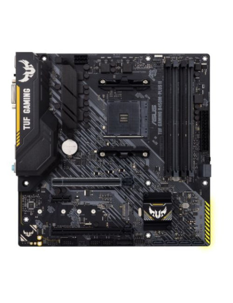 Asus TUF GAMING B450M-PLUS II  AMD B450  AM4  Micro ATX  4 DDR4  XFire  DVI  HDMI  RGB Lighting  M.2