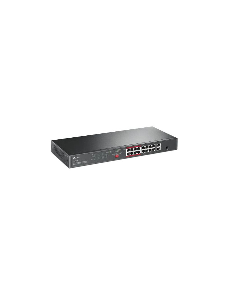 TP-LINK (TL-SL1218P) 16-Port 10/100Mbps + 2-Port GB Unmanaged Rackmount PoE+ Switch  Combo GB SFP Slot  16-Port PoE+