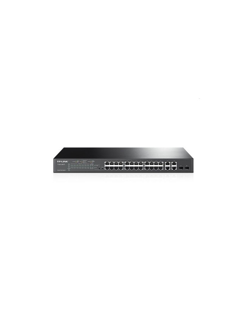 TP-LINK (T1500-28PCT) 24-Port Smart PoE Switch  24 x 10/100Mbps PoE+ 4-Port Gigabit  2 Combo GB SFP Slots  Rackmountable