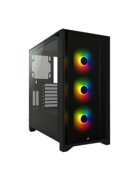 Corsair iCUE 4000X RGB Gaming Case w/ Tempered Glass Window  E-ATX  3 x AirGuide RGB Fans  Lighting Node CORE included  USB-C  Black