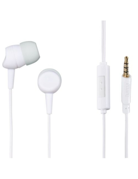 Hama Kooky In-Ear Earset  3.5mm Jack  Inline Microphone  Answer Button  Cable Kink Protection  White