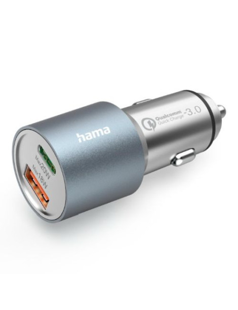 Hama USB Fast Charge Car Adapter  USB-C & USB-A  Power Delivery  Qualcomm 3.0  38W  Metal