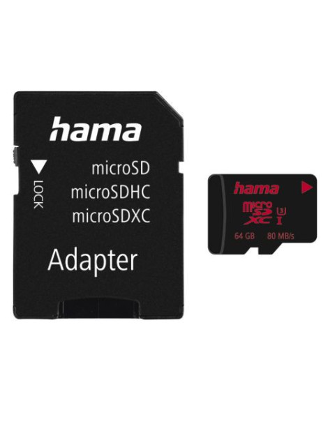 Hama 64GB MicroSDXC Card with SD Adapter  UHS-I Class 3  80MB/s