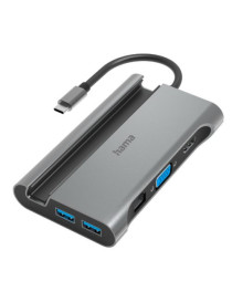 Hama Connect2Mobile USB-C 3.2 Gen1 7-in-1 Docking Station - USB-C (PD Power)  3x USB-A  1x VGA  1x HDMI  LAN  Aluminium