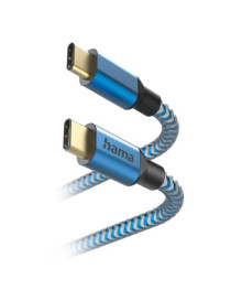 Hama Reflective USB-C to USB-C Quick Charging Cable  USB 2.0  Nylon Sheath  Gold-Plated  1.5 Metre  Blue