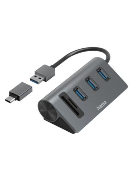 Hama External USB 3.2 Gen1 Hub/Card Reader  3x USB-A  SD  microSD  USB Powered  USB-C Adapter