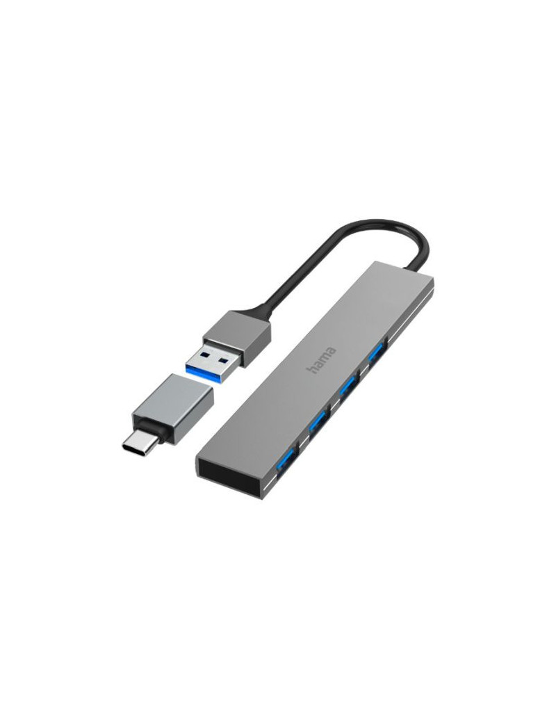 Hama Ultra-Slim External 4 Port 3.2 Gen1 Hub  4x USB-A  USB Powered  USB-C Adapter