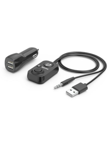 Hama Bluetooth Hands-Free Receiver for Cars  3.5mm Jack for AUX-In  12V Charger  2x USB-A  1m Cable