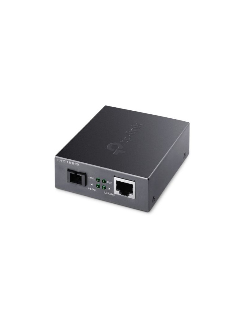 TP-LINK (TL-FC111PB-20) 10/100 Mbps WDM Media Converter with 1-Port PoE  up to 20km  802.3u 10/100Base-TX  100Base-FX  Single-Mode  Half-Duplex/Full-Duplex