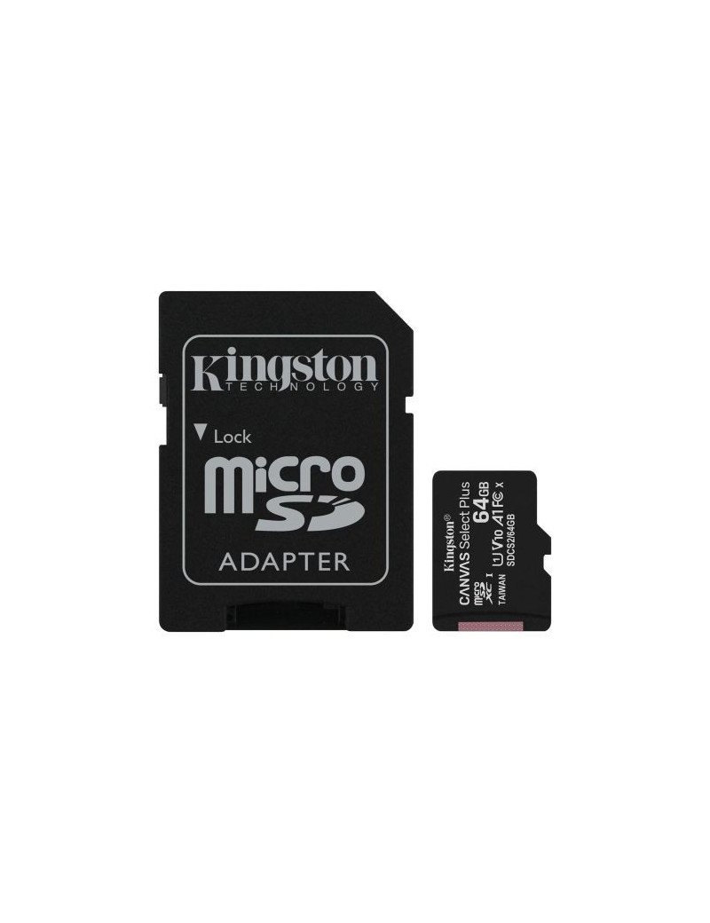 Kingston 64GB Canvas Select Plus Micro SDXC Card with SD Adapter  UHS-I Class 10 U1  A1 App Performance  100MB/s