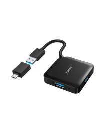 Hama External 4-Port USB 3.2 Gen 1 Hub  USB Powered  USB-A w/ USB-C Adapter