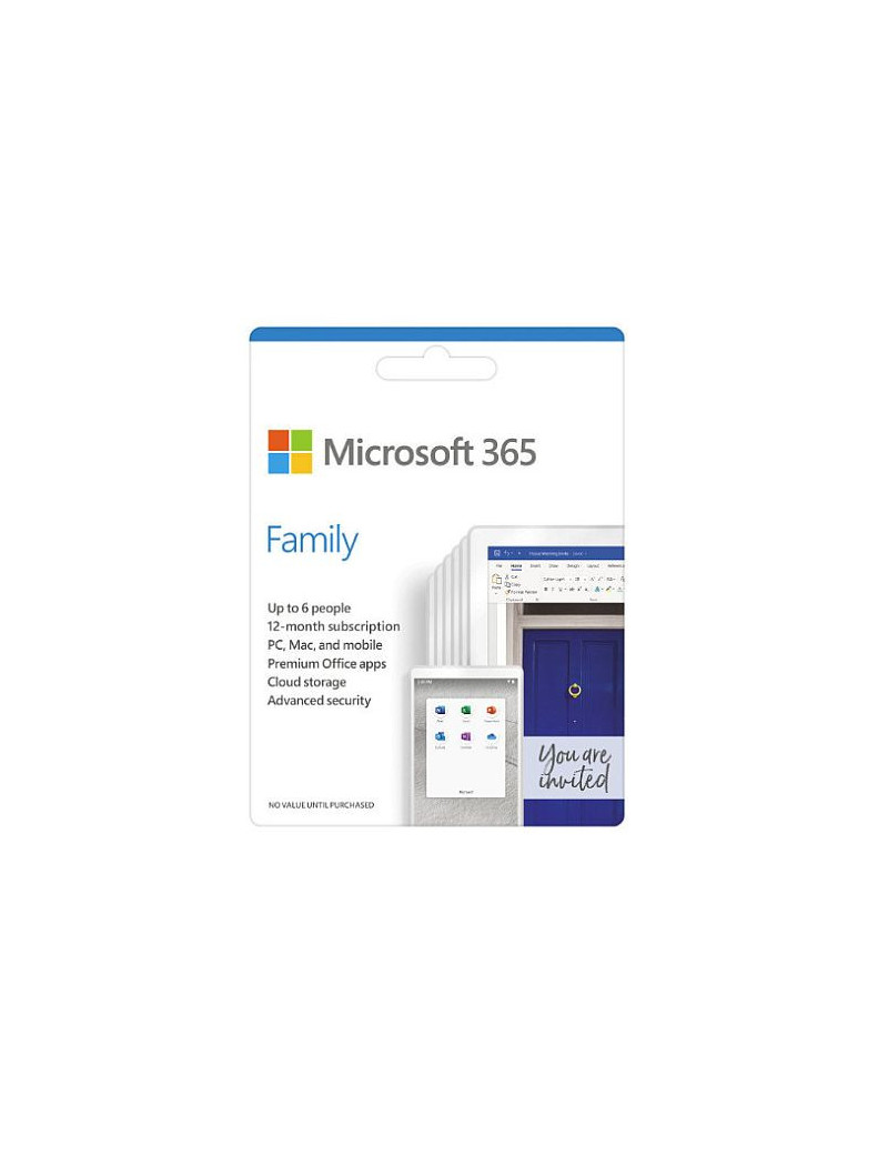 Microsoft Office 365 Family  6 Users - 5 Devices Each (PC  Mac  iOS & Android)  1 Year Subscription