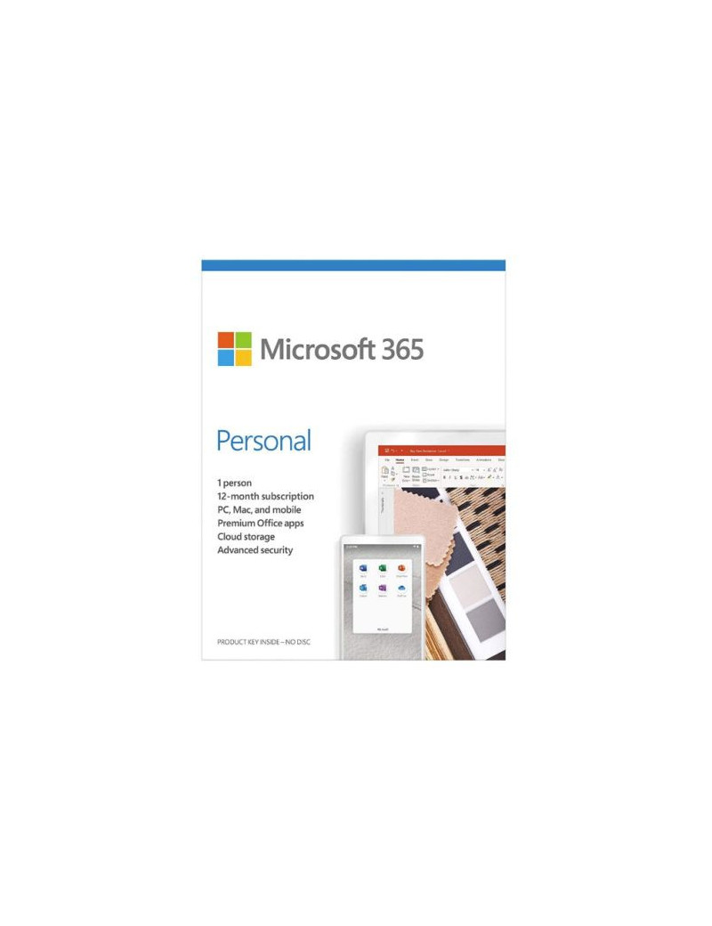 Microsoft Office 365 Personal  1 User  Up to 5 Devices  1 Year Subscription  32 & 64 bit  Medialess