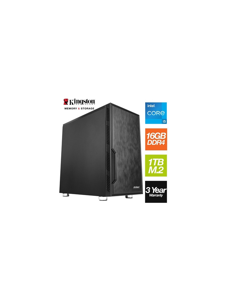 Intel i5 12400 6 Core 12 Thread 2.50GHz (4.40GHz Boost)  16GB Kingston RAM  1TB Kingston NVMe M.2  WiFi 6 + BT 5.2 - Antec VSK Chassis - Pre-Built PC