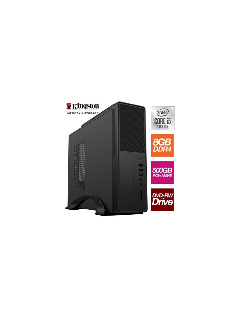 Small Form Factor - Intel i5 10400 6 Core 12 Thread 2.90GHz (4.30GHz Boost)  8GB Kingston RAM  500GB Kingston NVMe M.2 - DVDRW  Wi-Fi  FREE Keyboard & Mouse - Small Foot Print for Home or Office Use - Pre-Built PC