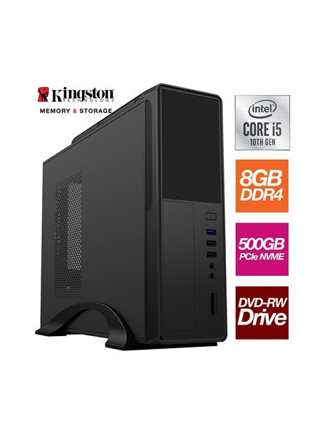 Small Form Factor - Intel i5 10400 6 Core 12 Thread 2.90GHz (4.30GHz Boost)  8GB Kingston RAM  500GB Kingston NVMe M.2 - DVDRW  Wi-Fi  FREE Keyboard & Mouse - Small Foot Print for Home or Office Use - Pre-Built PC