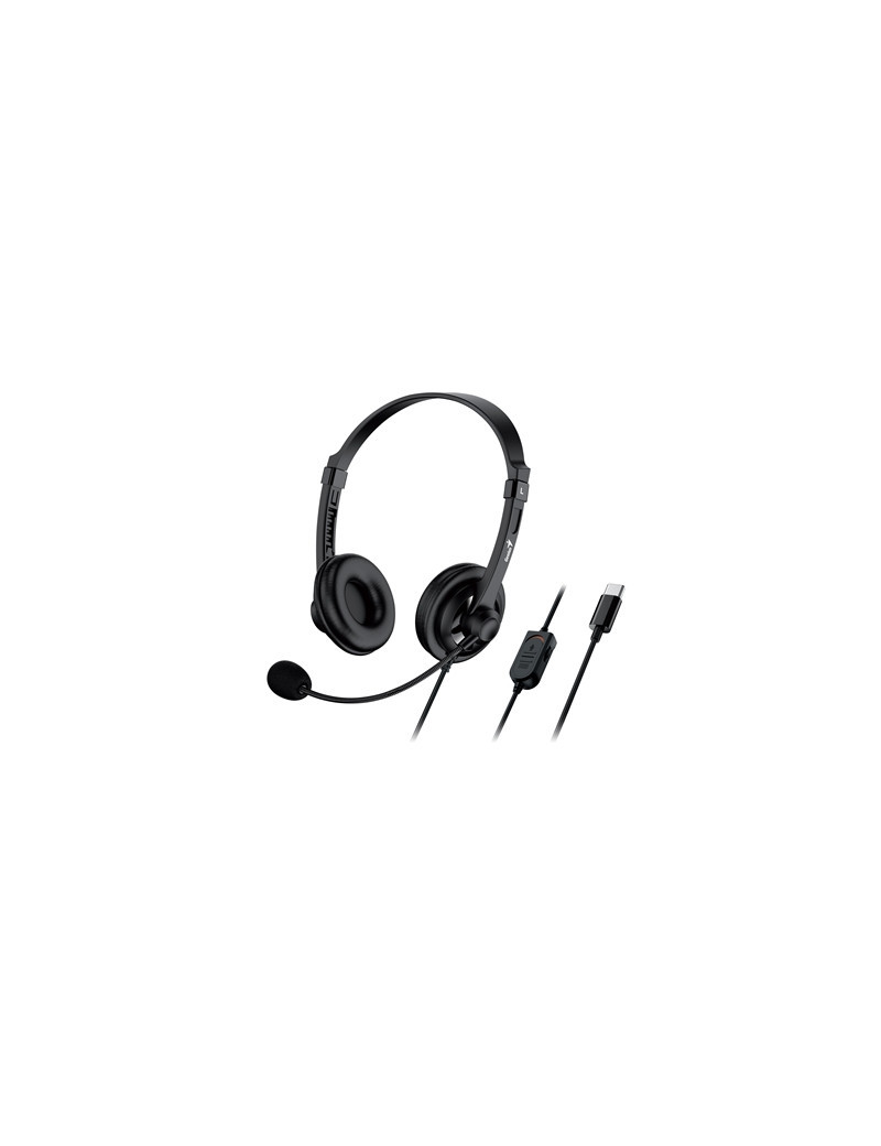 Genius HS-230U Headset with Mic  USB-C Connection  Plug and Play  Adjustable Headband and microphone with In-line Volume Control  Black