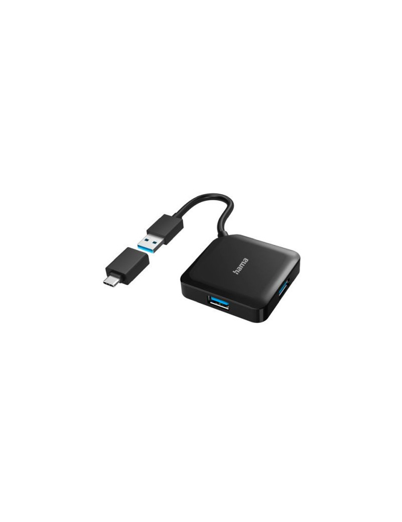 Hama External 4-Port USB 3.2 Gen 1 Hub  USB Powered  USB-A w/ USB-C Adapter