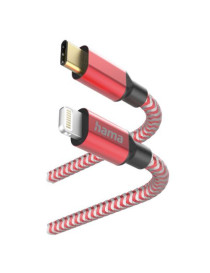 Hama Reflective Charging USB-C to Lightning Cable  480Mbps  Nylon Sheath  Gold-Plated  1.5 Metre  Red