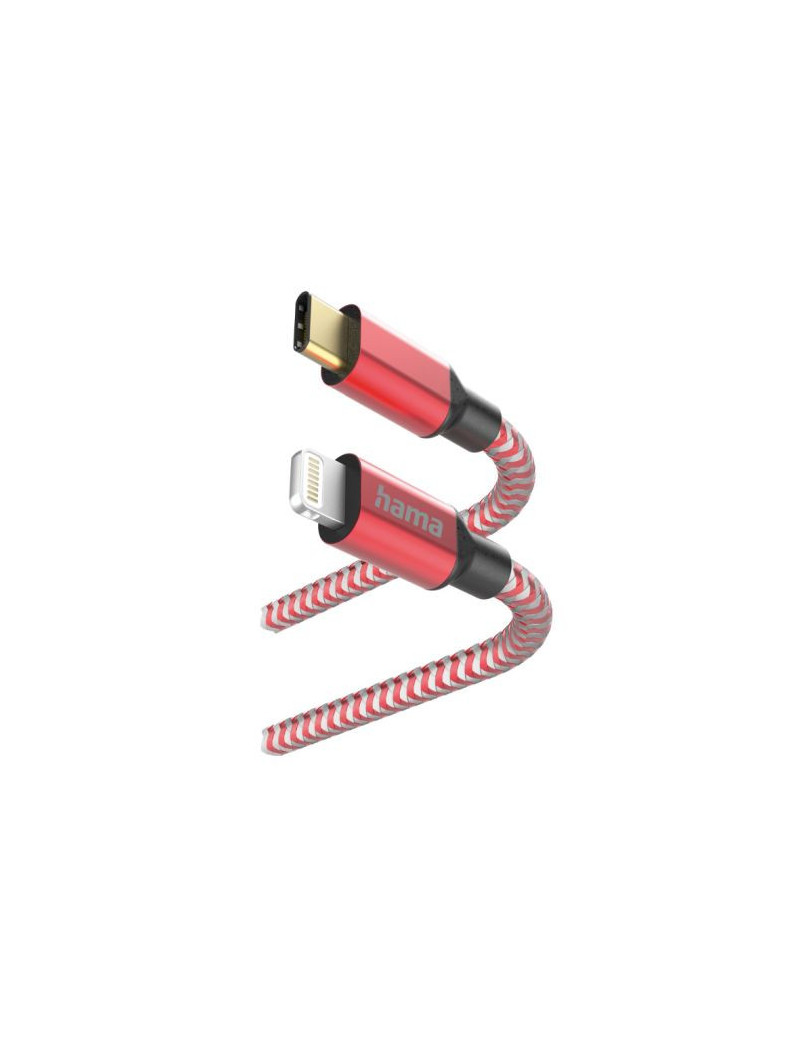 Hama Reflective Charging USB-C to Lightning Cable  480Mbps  Nylon Sheath  Gold-Plated  1.5 Metre  Red