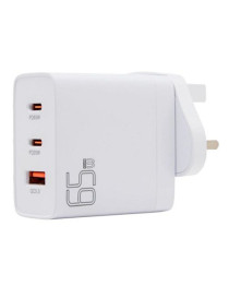 Pama 3-pin Wall Plug USB-C & USB-A Charger  1x USB-C 65W (for Laptops)  1x USB-C 20W  1x USB-A QC3.0