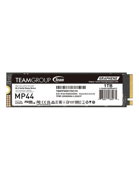 Team 1TB MP44 M.2 NVMe Gen4 SSD  M.2 2280  PCIe4  R/W 7400/6500 MB/s  Heat Dissipating Graphene Label