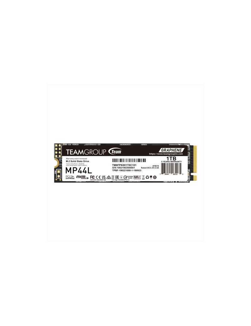 Team 1TB MP44L M.2 NVMe Gen4 SSD  M.2 2280  PCIe4  R/W 5000/4500 MB/s  Heat Dissipating Graphene Label