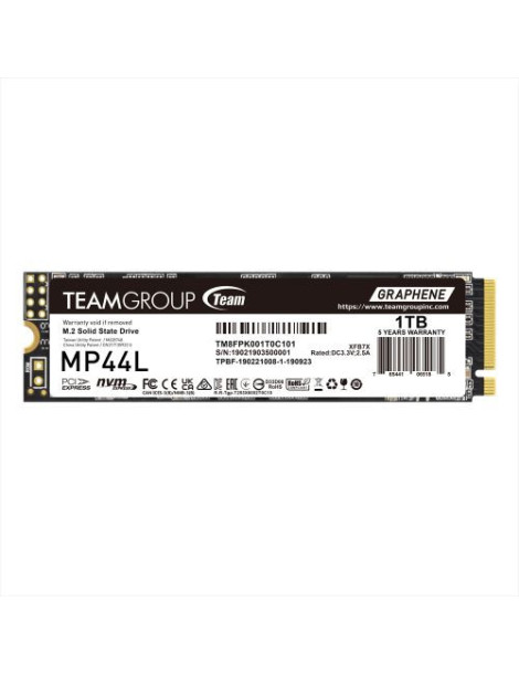 Team 1TB MP44L M.2 NVMe Gen4 SSD  M.2 2280  PCIe4  R/W 5000/4500 MB/s  Heat Dissipating Graphene Label