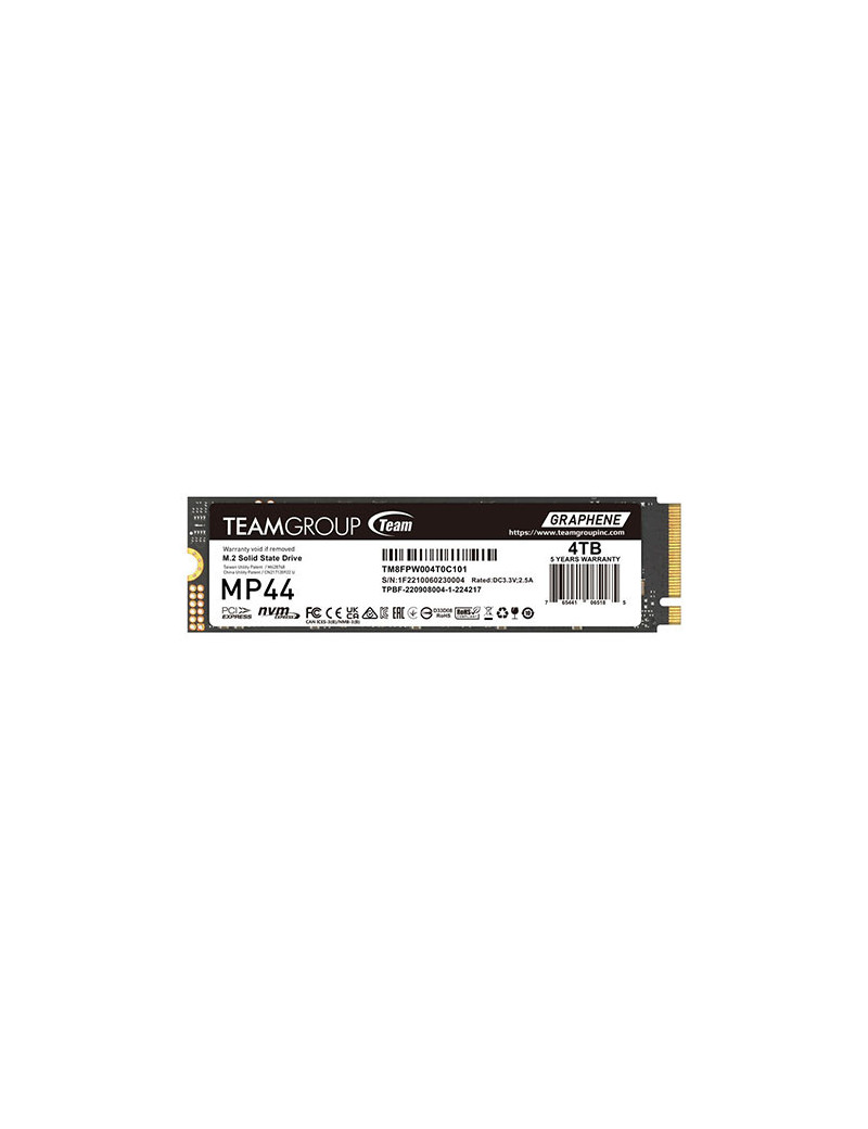 Team 4TB MP44 M.2 NVMe Gen4 SSD  M.2 2280  PCIe4  R/W 7400/6900 MB/s  Heat Dissipating Graphene Label