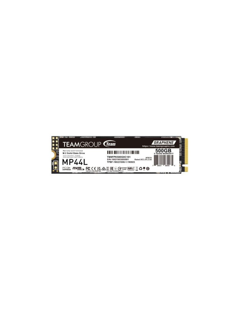 Team 500GB MP44L M.2 NVMe Gen4 SSD  M.2 2280  PCIe4  R/W 5000/2500 MB/s  Heat Dissipating Graphene Label